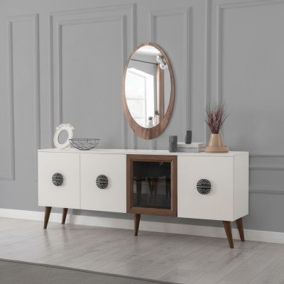 Mobilier de salle à manger moderne Buffet de designer Miroir de luxe Ensemble de 2 pièces nouveau