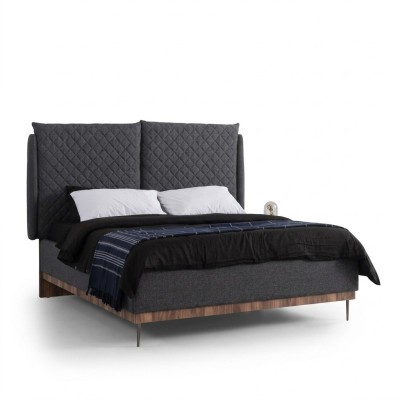 Chambre Suite Noir Lit double Blanc 2x Tables de chevet en bois