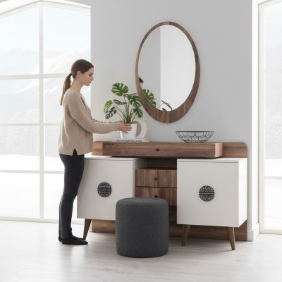 Coiffeuse marron-blanc avec miroir Meubles en bois de chambre luxueuse