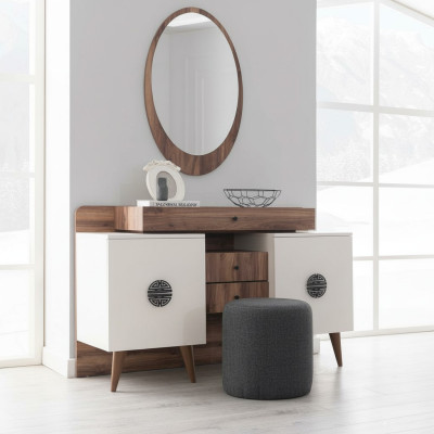 Coiffeuse marron-blanc avec miroir Meubles en bois de chambre luxueuse