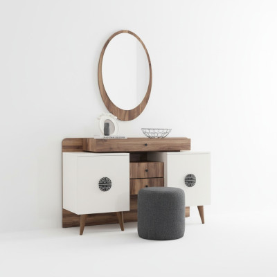 Coiffeuse marron-blanc avec miroir Meubles en bois de chambre luxueuse