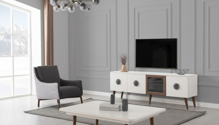 Ensemble de salon blanc Armoire TV Table basse rectangulaire en bois Mobilier
