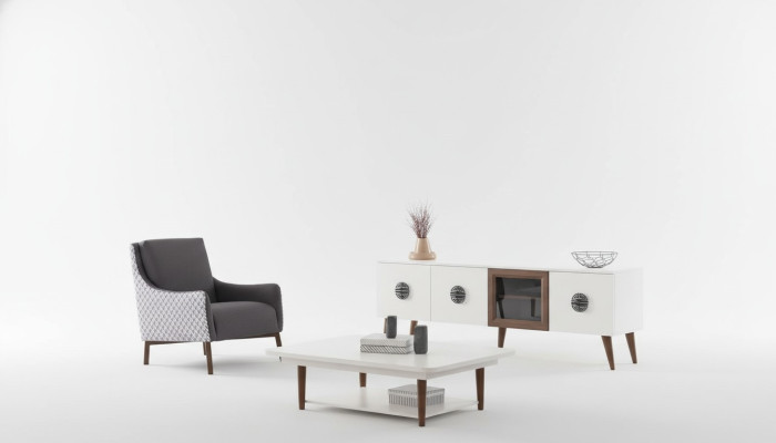 Ensemble de salon blanc Armoire TV Table basse rectangulaire en bois Mobilier