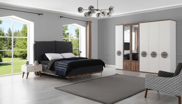 Ensemble de chambre moderne Lit double Designer Armoire Tables de chevet