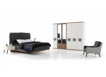 Ensemble de chambre moderne Lit double Designer Armoire Tables de chevet