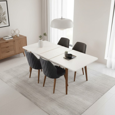 Ensemble de salle à manger Blanc Table à manger 4 chaises rembourrées Table en bois de luxe ensemble 5 pièces