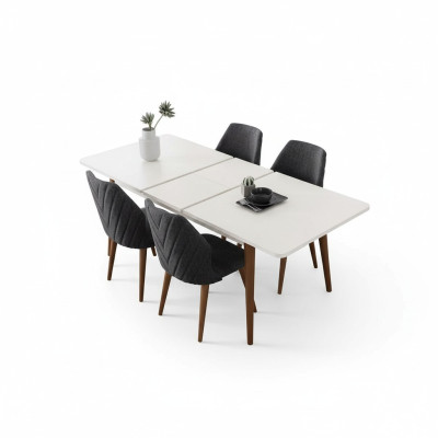 Ensemble de salle à manger Blanc Table à manger 4 chaises rembourrées Table en bois de luxe ensemble 5 pièces