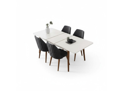 Ensemble de salle à manger Blanc Table à manger 4 chaises rembourrées Table en bois de luxe ensemble 5 pièces