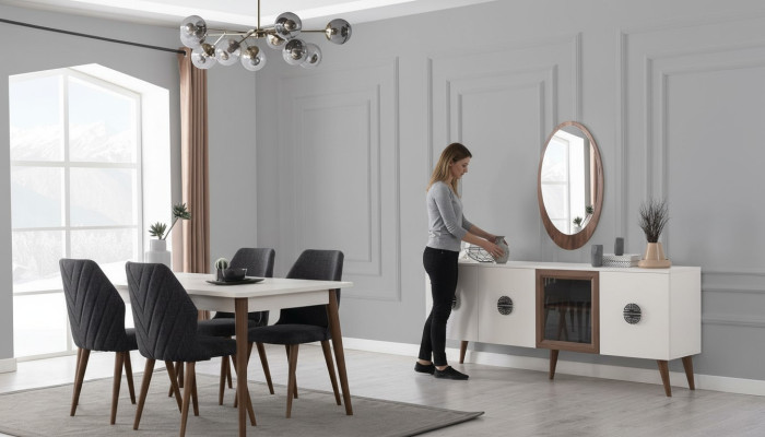 Meubles de salle à manger noir et blanc Designer Buffet de Luxe Table à manger Chaises
