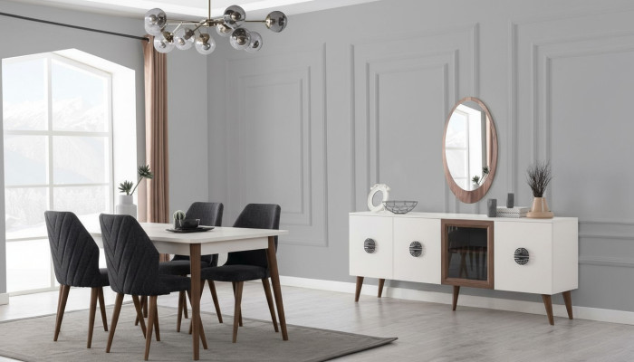 Meubles de salle à manger noir et blanc Designer Buffet de Luxe Table à manger Chaises