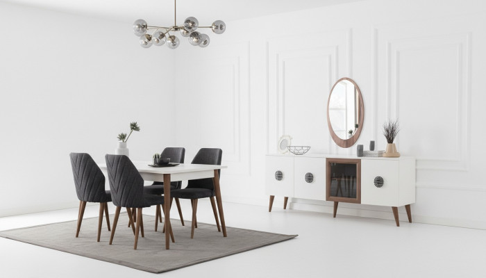 Meubles de salle à manger noir et blanc Designer Buffet de Luxe Table à manger Chaises