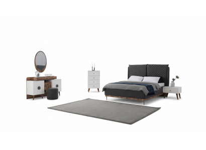 Ensemble de chambre noir et blanc Lit design Coiffeuse Commode 6 pièces
