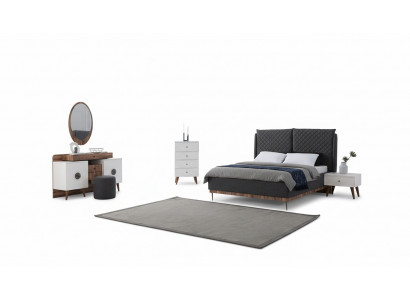 Ensemble de chambre noir et blanc Lit design Coiffeuse Commode 6 pièces