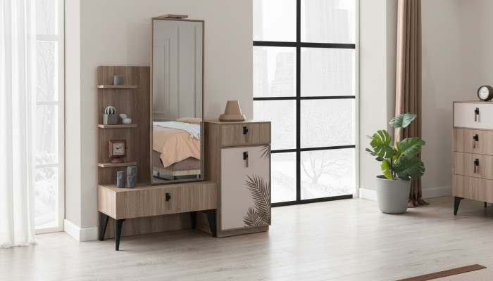 Chambre de Luxe Moderne Commode avec Miroir Mobilier Moderne en Bois Neuf
