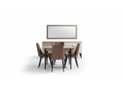 Salle à manger marron Ensemble de luxe Table à manger 4x Chaises Buffet Miroir
