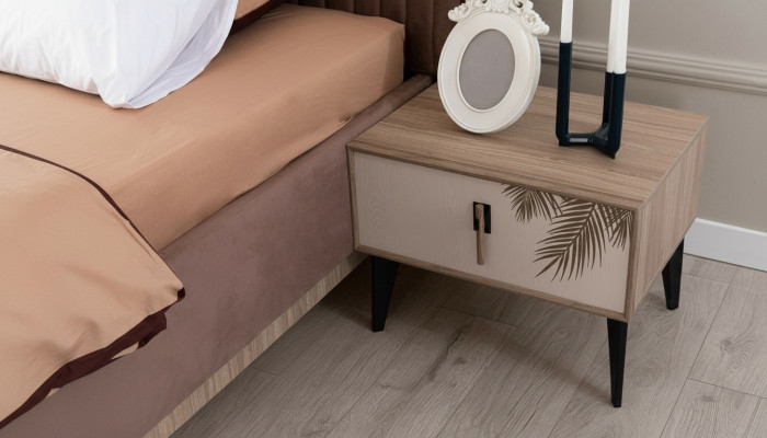 Table de chevet beige Meuble de chambre de designer Tables de chevet en bois de luxe