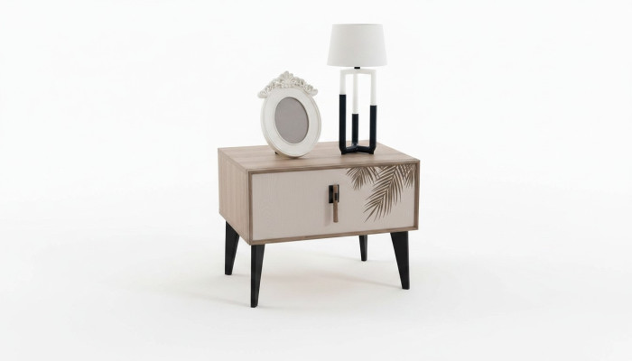Table de chevet beige Meuble de chambre de designer Tables de chevet en bois de luxe