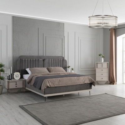 Chambre moderne Ensemble gris Lit double 2x Tables de chevet design 3 pièces