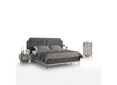 Chambre moderne Ensemble gris Lit double 2x Tables de chevet design 3 pièces