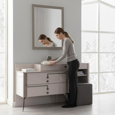 Chambre Grise Ameublement Designer Textile Lit 2x Tables de chevet en bois
