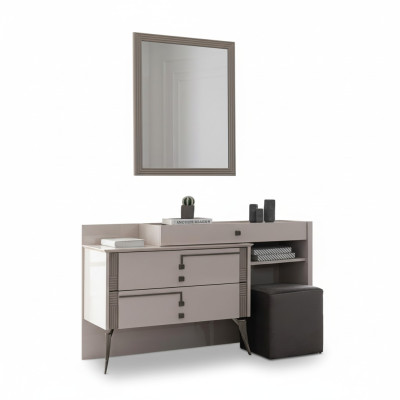 Chambre Grise Ameublement Designer Textile Lit 2x Tables de chevet en bois