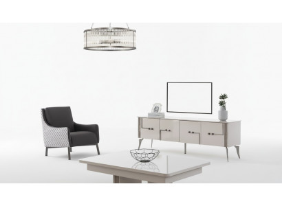 Armoire télé beige, table basse designer, salon de luxe en bois, mobilier de 2 pièces