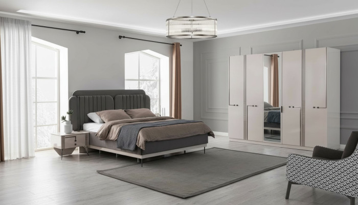 Ensemble de chambre moderne Lit double Table de chevet Armoire de luxe