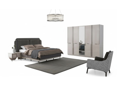 Ensemble de chambre moderne Lit double Table de chevet Armoire de luxe