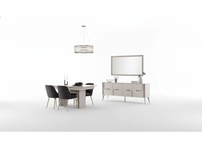 Vieille suite de salle à manger blanche Grand table à manger 4x chaises en textile Vaisselier