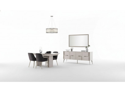 Vieille suite de salle à manger blanche Grand table à manger 4x chaises en textile Vaisselier