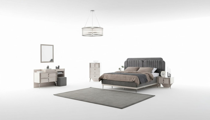 Chambre complète avec lit en suite, 2 tables de chevet, meubles de luxe en 7 pièces.