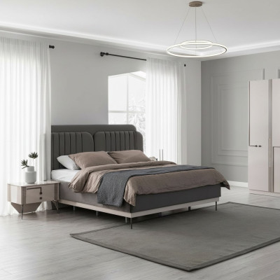 Lit double gris Mobilier de chambre moderne Lits de luxe Cadre en bois