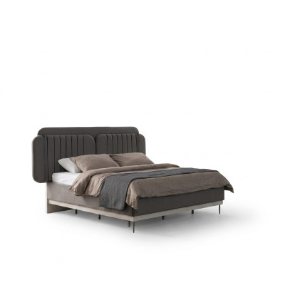 Lit double gris Mobilier de chambre moderne Lits de luxe Cadre en bois