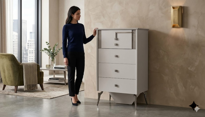 Salle de séjour Commode blanche 4x tiroirs Commode en bois Armoire en bois Meubles