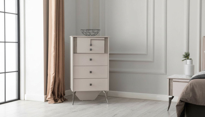 Salle de séjour Commode blanche 4x tiroirs Commode en bois Armoire en bois Meubles