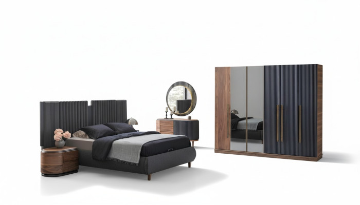 Chambre suite noir - beige concepteur lit double 2x tables de chevet