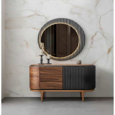 Commode marron avec tiroirs, miroir LED, ensemble de chambre à coucher design