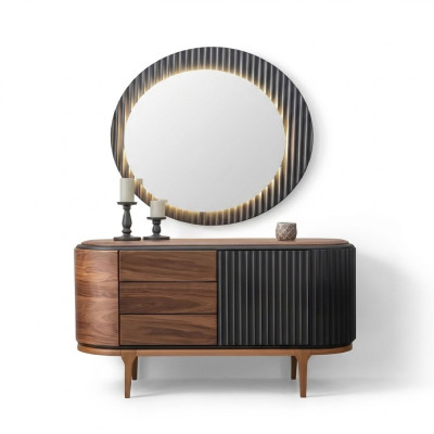 Commode marron avec tiroirs, miroir LED, ensemble de chambre à coucher design