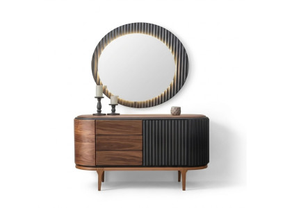 Commode marron avec tiroirs, miroir LED, ensemble de chambre à coucher design