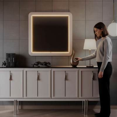Ensemble de salle à manger moderne Buffet Marron Miroir Carré Ensemble de 2 pièces