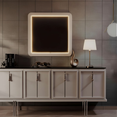 Ensemble de salle à manger moderne Buffet Marron Miroir Carré Ensemble de 2 pièces