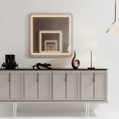 Ensemble de salle à manger moderne Buffet Marron Miroir Carré Ensemble de 2 pièces