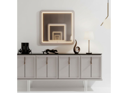 Ensemble de salle à manger moderne Buffet Marron Miroir Carré Ensemble de 2 pièces