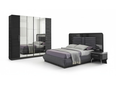 Lit rembourré Tables de chevet en bois Armoire Ensemble de chambre à coucher design