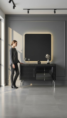 Ensemble de chambre noire, commode de designer avec miroir LED suite.