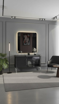 Ensemble de chambre noire, commode de designer avec miroir LED suite.