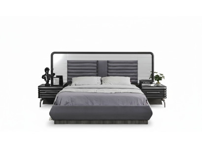 Ensemble de chambre grise Lit double 2x Tables de chevet avec tiroirs