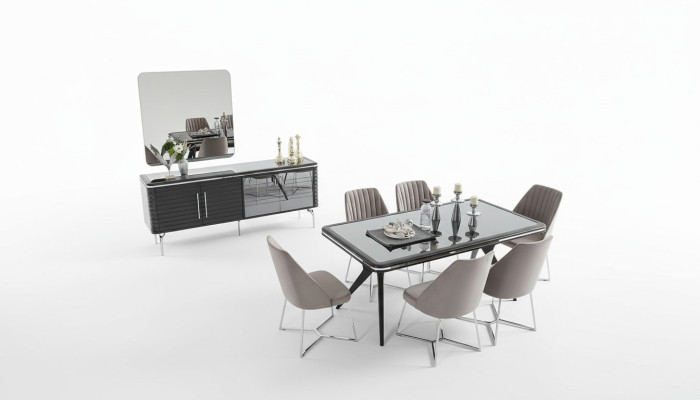 Meubles de salle à manger complets Buffet de designer Table à manger de luxe 4x chaises