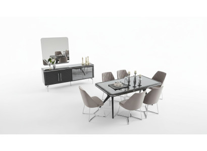 Meubles de salle à manger complets Buffet de designer Table à manger de luxe 4x chaises