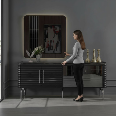 Ensemble de salle à manger élégant Luxueux Buffet noir Miroir Mobilier en bois